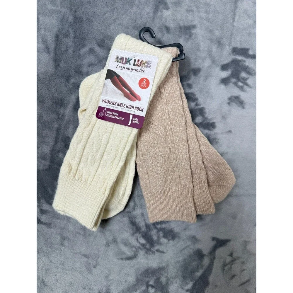 Muk Luks Women’s 2 Pair Pack Knee High Socks Size 6-11 Ivory